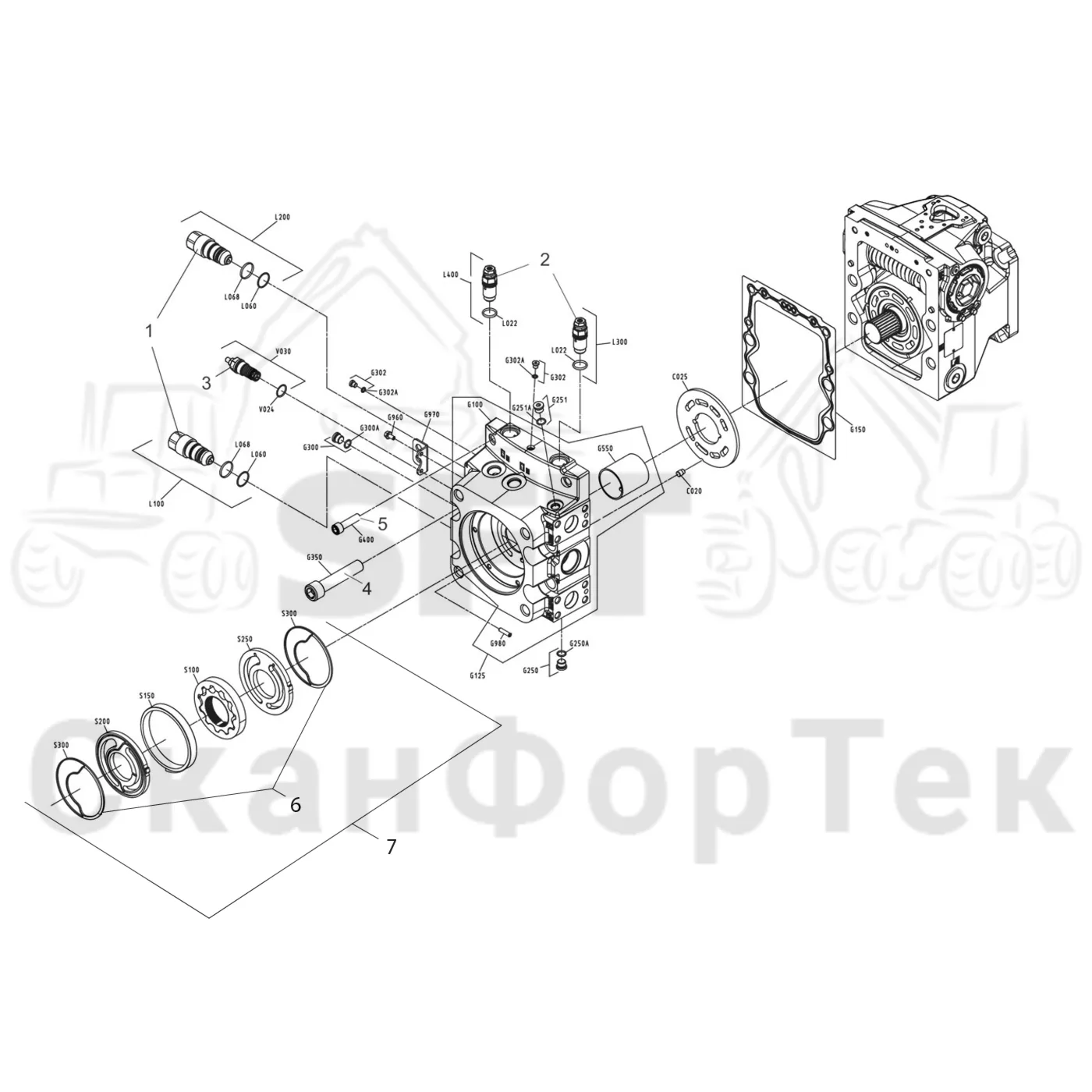Схема: Komatsu / Форвардер / 860.4 / Каталог запасных частей / Гидравлика / Гидравлические насосы / Насосная установка / Гидростатический насос Запчасть