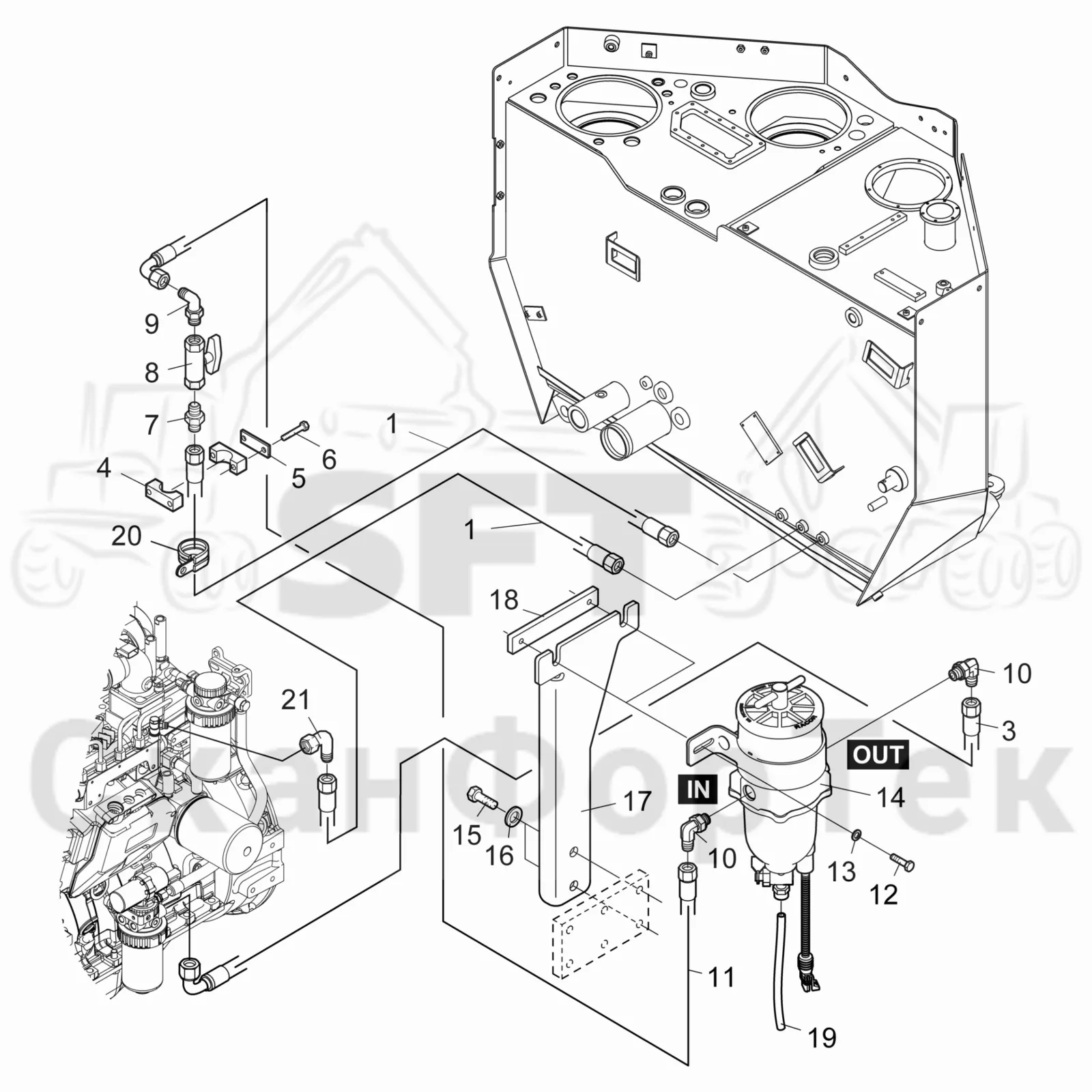 Схема: Komatsu / Форвардер / 840TX / Каталог запасных частей / Двигатель / Топливная система / Топливная система  ,Водоотделитель / Топливная система  ,Водоотделитель  -8401000690