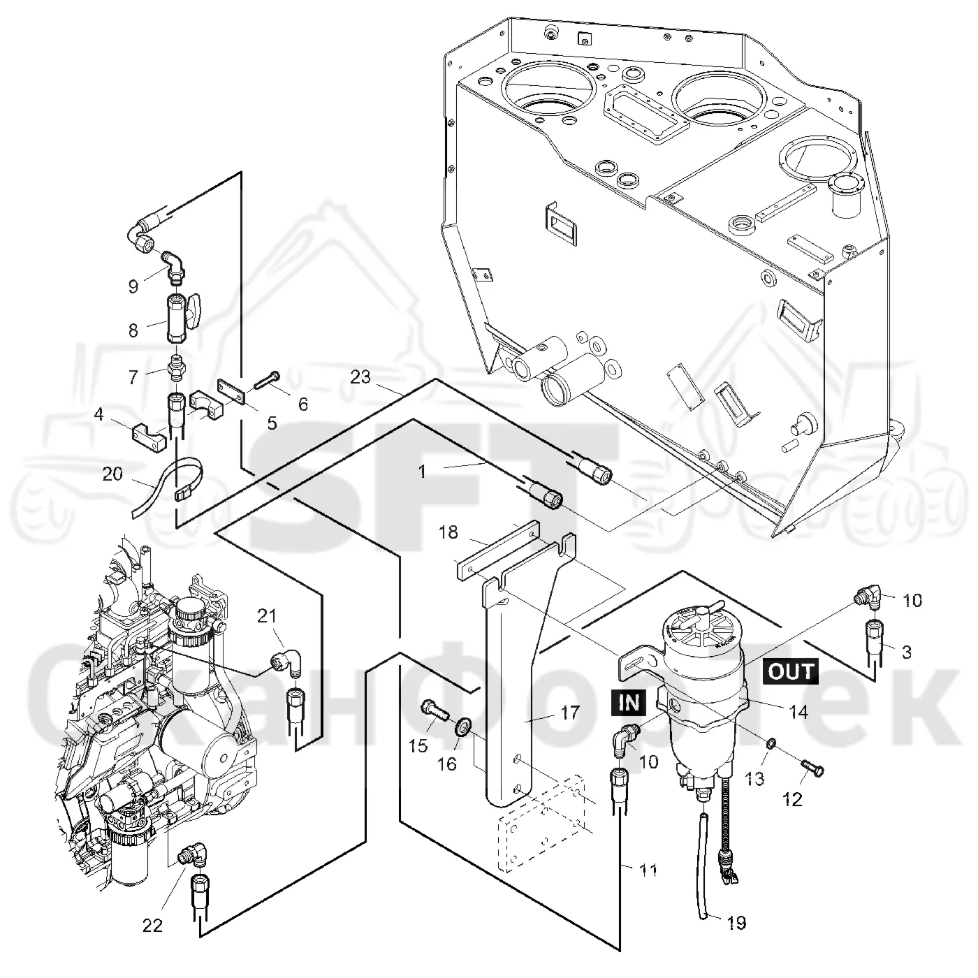 Схема: Komatsu / Форвардер / 840TX / Каталог запасных частей / Двигатель / Топливная система / Топливная система  ,Водоотделитель / Топливная система  ,Водоотделитель  8401000691-