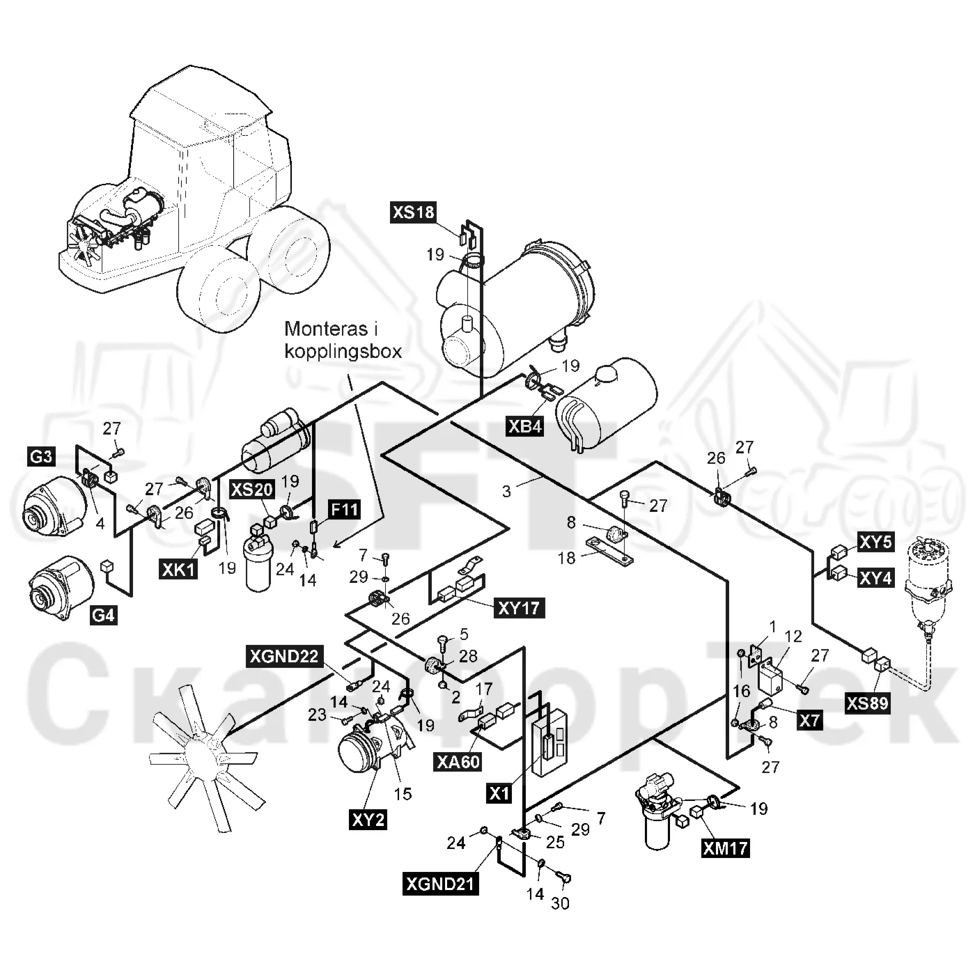 Схема: Komatsu / Форвардер / 840TX / Каталог запасных частей / Двигатель / Электрический / Комплект кабелей двигателя / Комплект кабелей двигателя