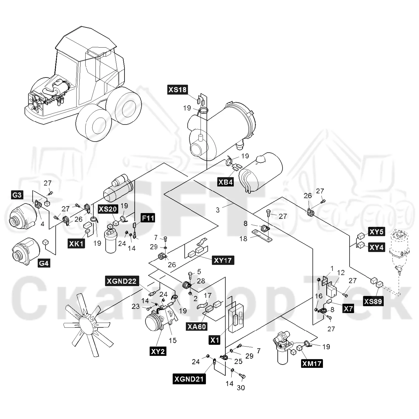 Схема: Komatsu / Форвардер / 840TX / Каталог запасных частей / Двигатель / Электрический / Комплект кабелей двигателя / Комплект кабелей двигателя 8401000531-