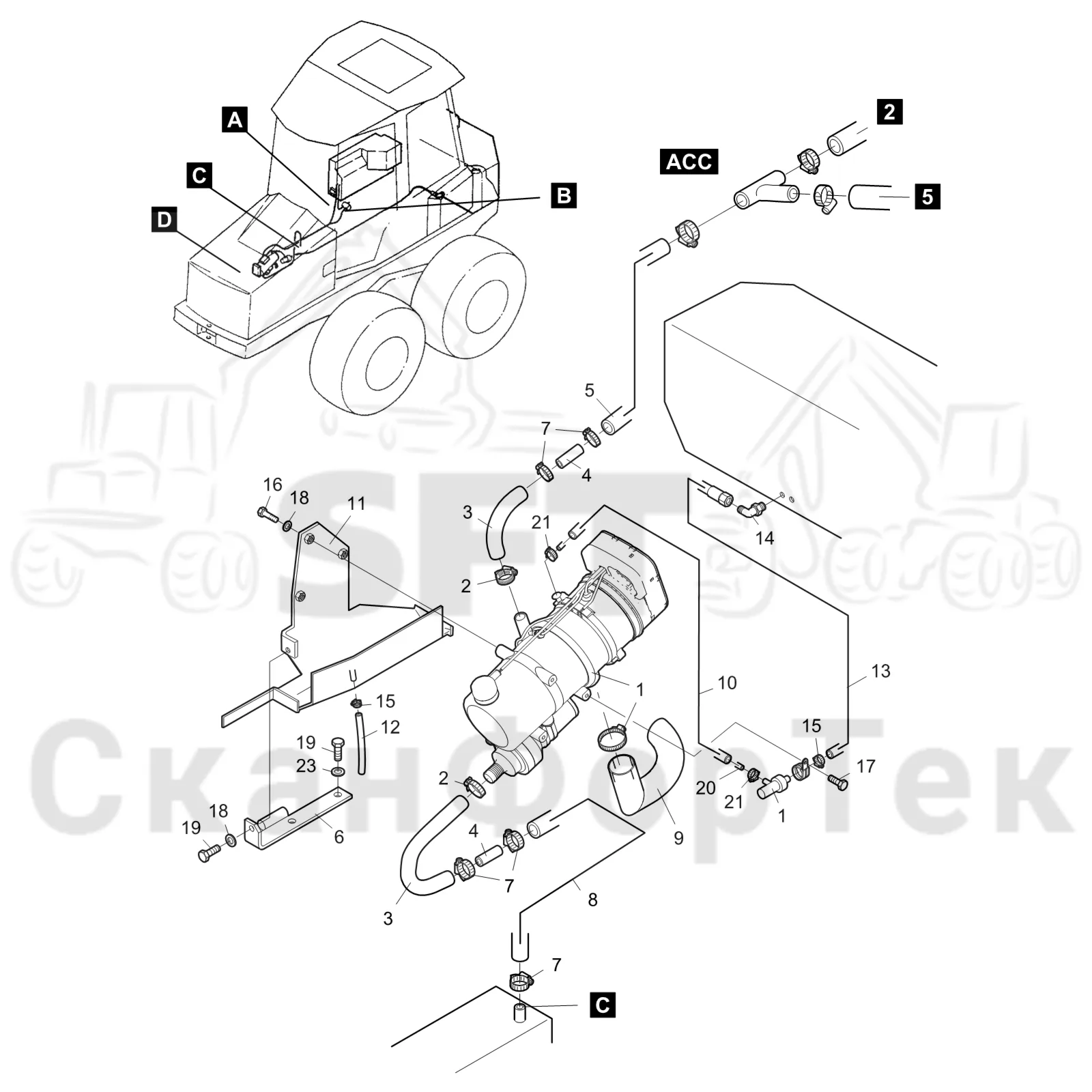Схема: Komatsu / Форвардер / 840TX / Каталог запасных частей / Двигатель / Подогреватель / Подогреватель 8401000691- / Подогреватель Thermo Pro 90D
