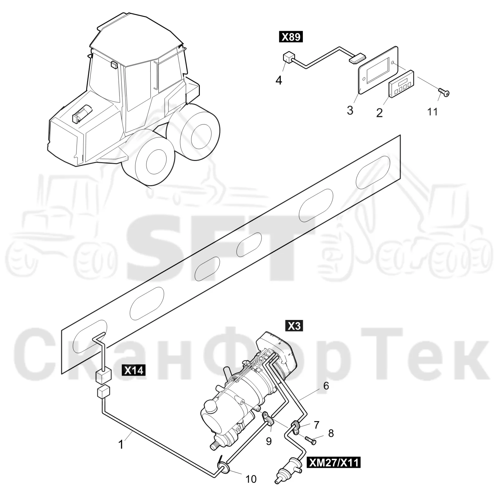 Схема: Komatsu / Форвардер / 840TX / Каталог запасных частей / Двигатель / Подогреватель / Подогреватель  8401000691- / Электрический набор Thermo Pro 90D