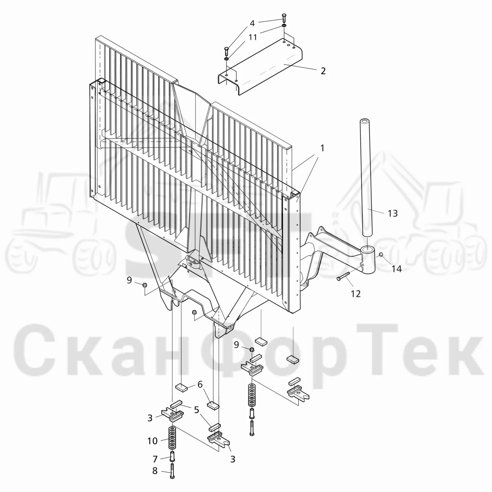 Схема: Komatsu / Форвардер / 840TX / Каталог запасных частей / шасси / Зона погрузки / Gate hydraulic movable / Gate hydraulic movable