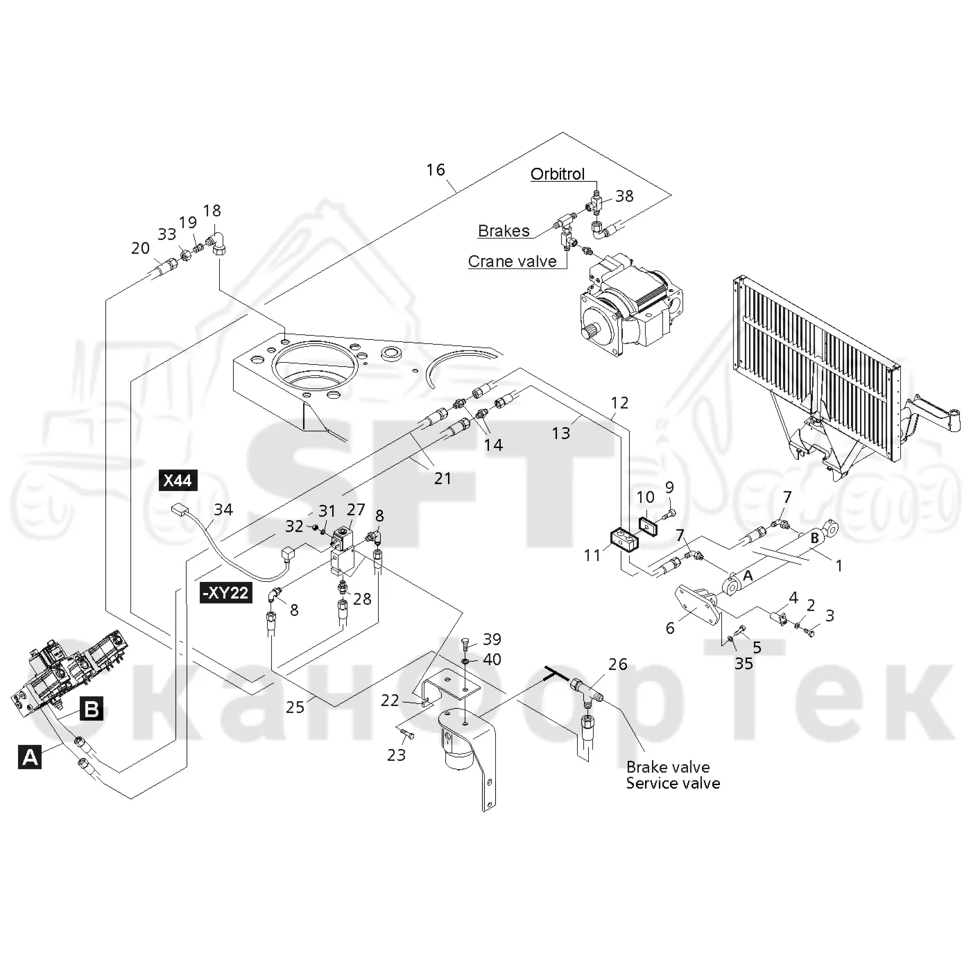 Схема: Komatsu / Форвардер / 840TX / Каталог запасных частей / шасси / Зона погрузки / Gate hydraulic movable / Gate movable hydraulics