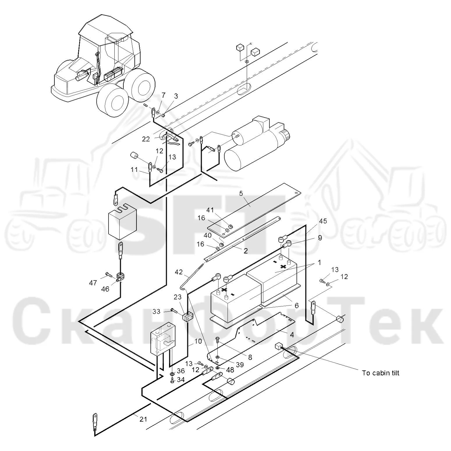 Схема: Komatsu / Форвардер / 840TX / Каталог запасных частей / шасси / Электрический Оборудование / Комплект сетевого кабеля / Комплект сетевого кабеля 170 А-час 8401000421-