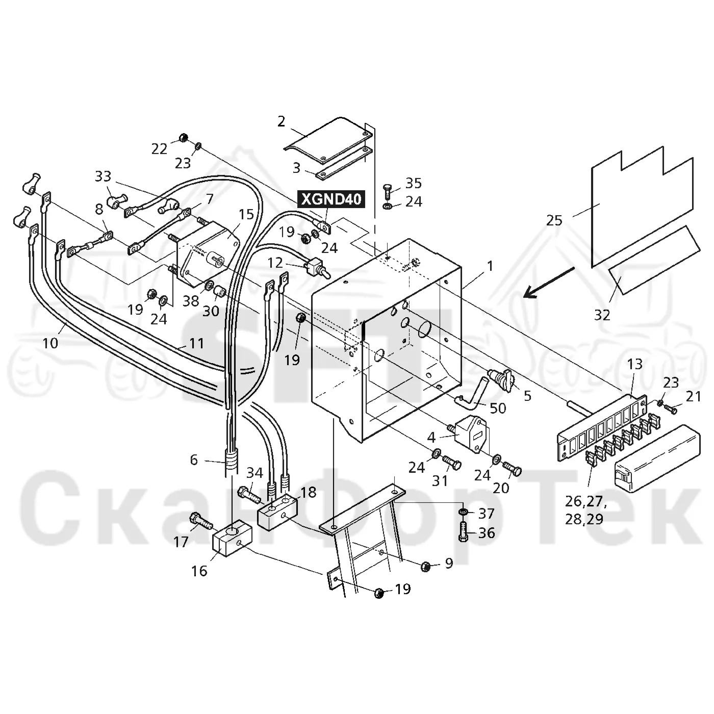 Схема: Komatsu / Форвардер / 840TX / Каталог запасных частей / шасси / Электрический Оборудование / Разъединитель аккумуляторной батареи / Разъединитель аккумуляторной батареи 8300031751-
