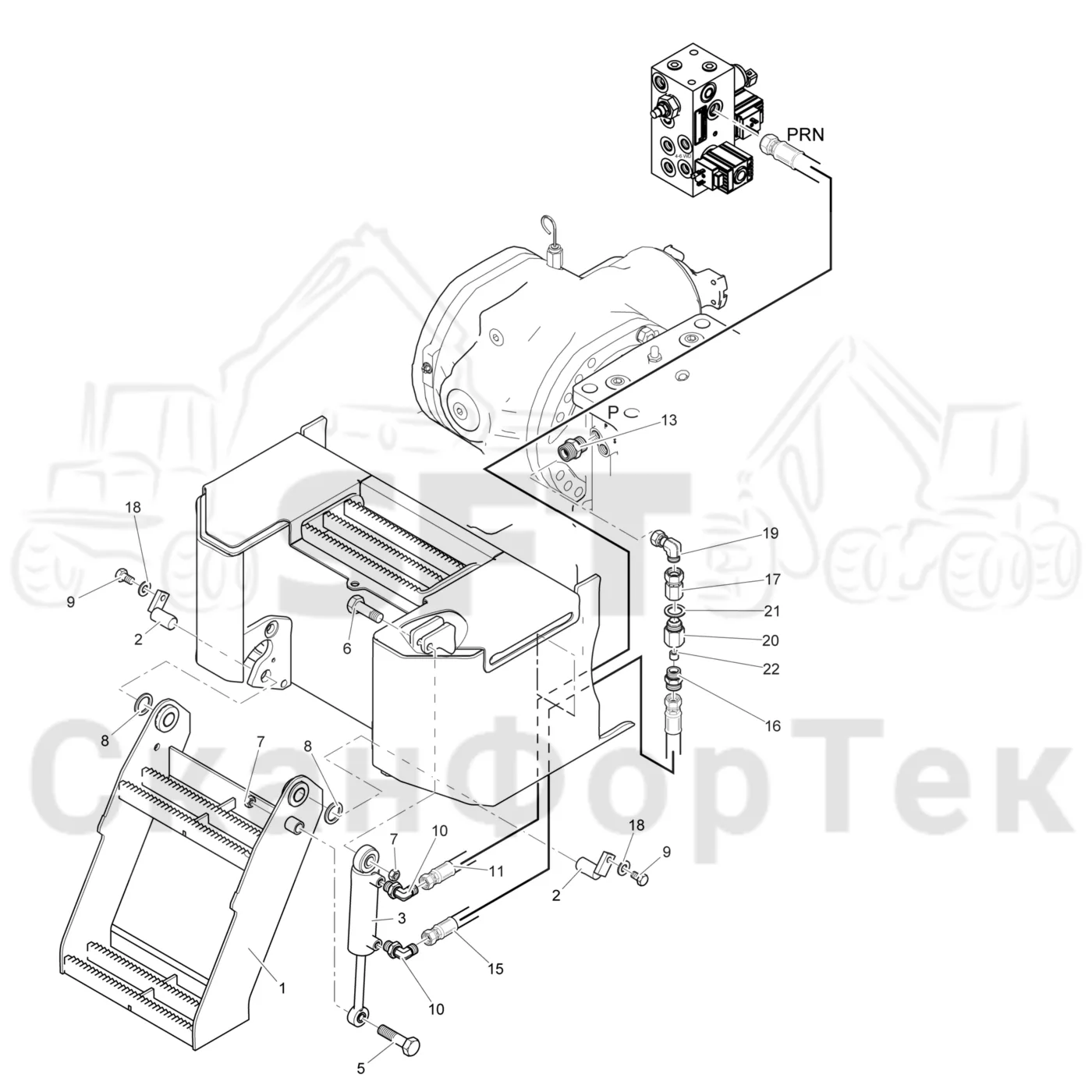 Схема: Komatsu / Лесозаготовительные машины / 911 S/N 9110062167- / Каталог запасных частей / шасси / Ступени / Ступень передняя 6-wd