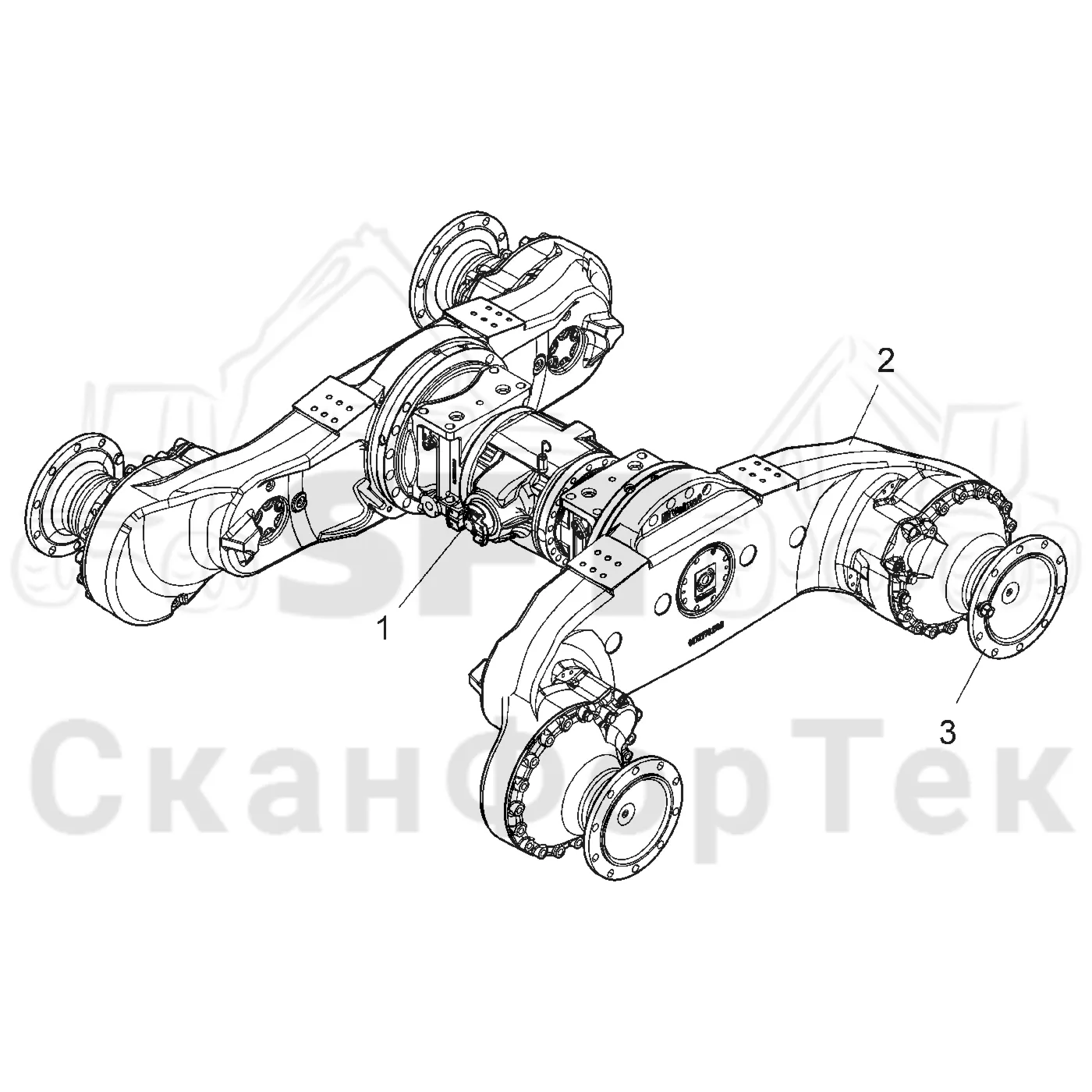 Схема: Komatsu / Форвардер / 840TX / Каталог запасных частей / Коробка передач / Мост каретки / Standard Bogie / каретки