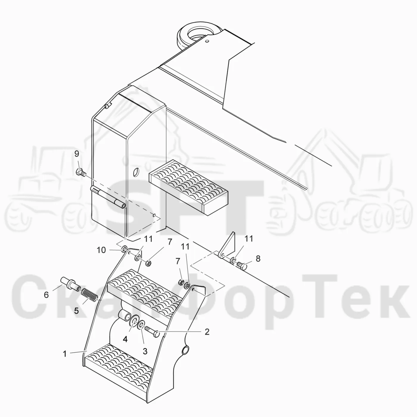 Схема: Komatsu / Лесозаготовительные машины / 901TX / Каталог запасных частей / шасси / Ступени / Ступень центральная