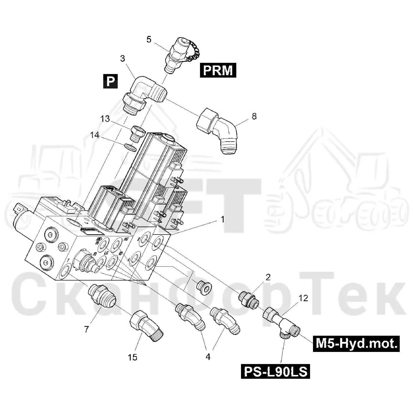 Схема: Komatsu / Форвардер / 840TX / Каталог запасных частей / Гидравлика / Клапан обслуживания / Клапан обслуживания / Клапан обслуживания 8401000531-