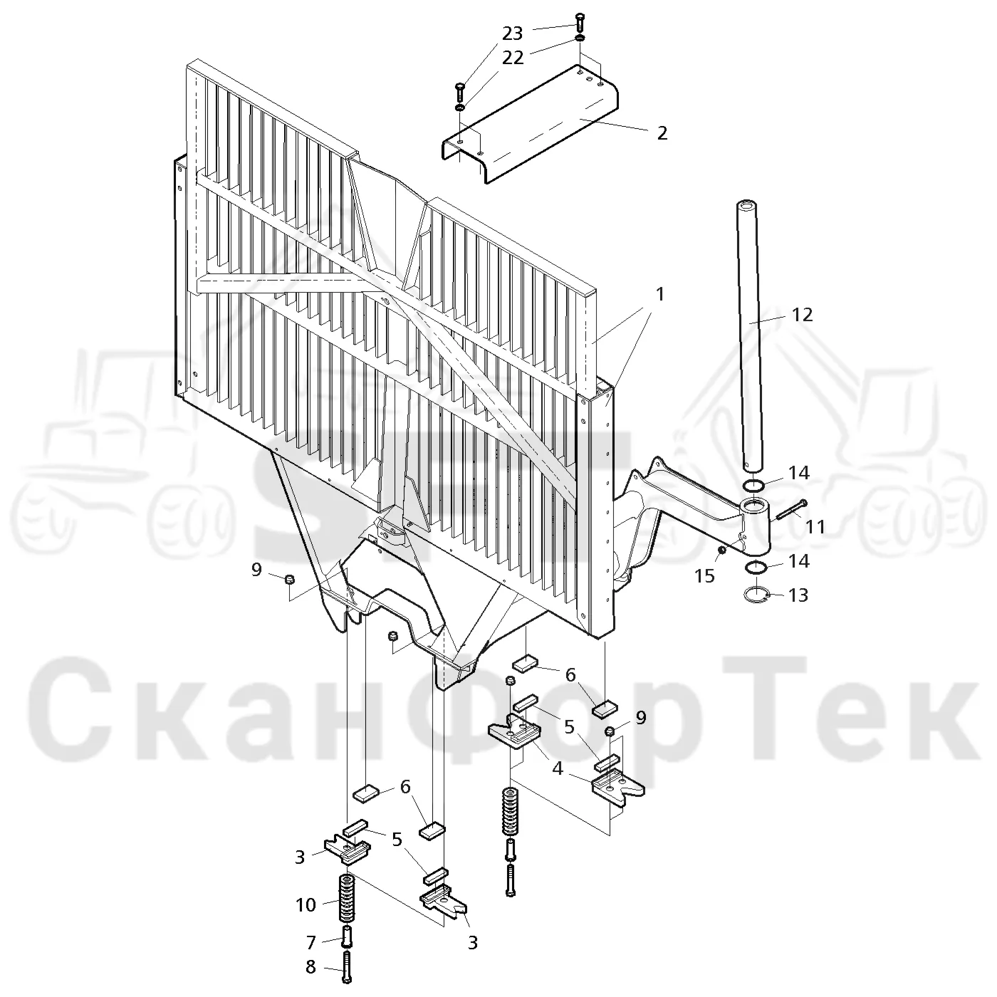 Схема: Komatsu / Форвардер / 840.4 / Каталог запасных частей / шасси / Зона погрузки / Gate hydraulic movable / Gate hydraulic movable