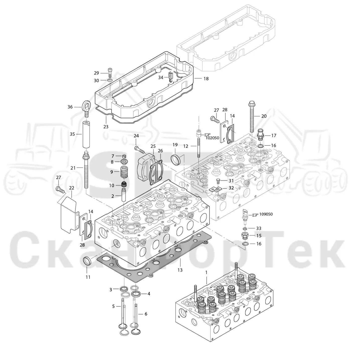 Схема: Komatsu / Форвардер / 855.1 / 855.1 / Каталог запасных частей / Двигатель / Stage 2 / TIER 2 / Блок двигателя / Головка цилиндра