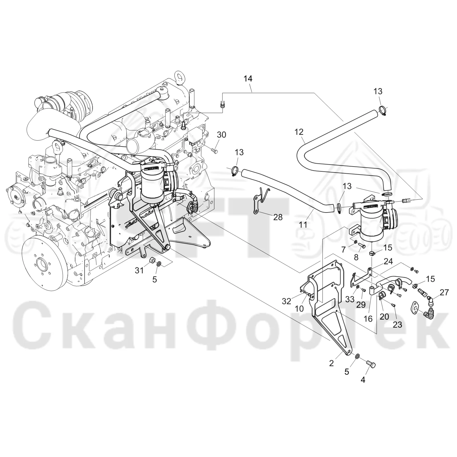 Схема: Komatsu / Форвардер / 865 / Каталог запасных частей / Двигатель / Stage 3 B/TIER 4 Interim / Блок двигателя / Сапун картера
