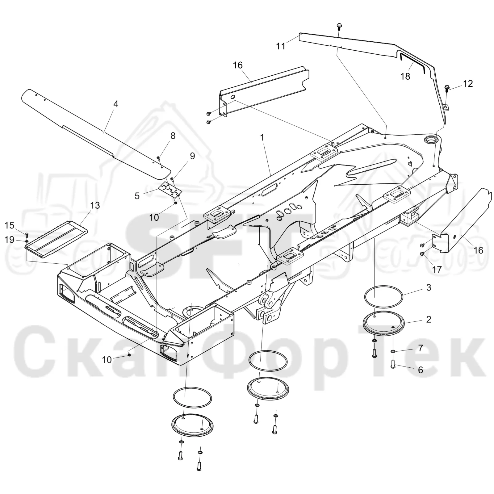 Схема: Komatsu / Форвардер / 855.1 / 855.1 / Каталог запасных частей / шасси / Рамы / Рама, передняя / Рама, передняя Строгальное лезвие -8550011040