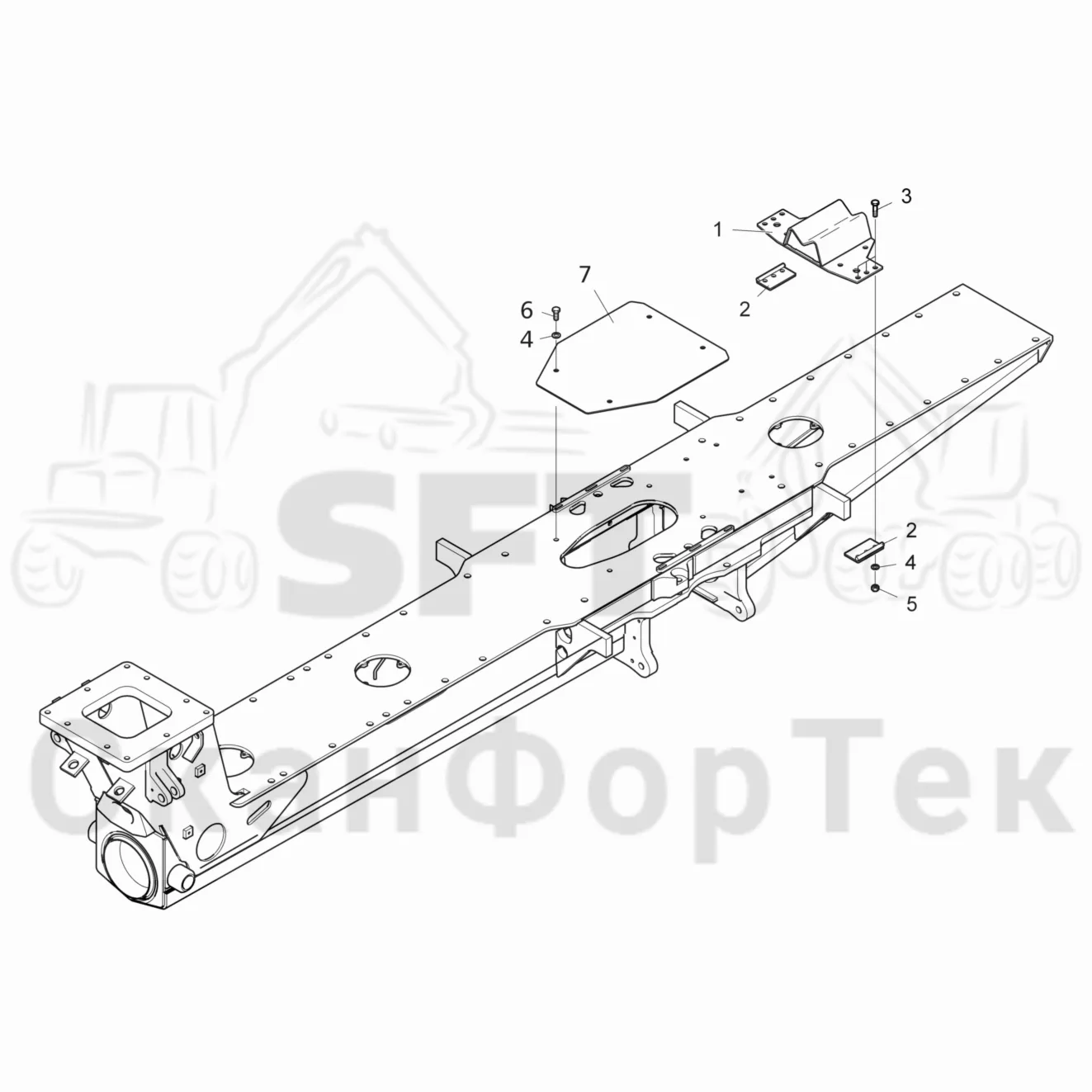 Схема: Komatsu / Форвардер / 855.1 / 855.1 / Каталог запасных частей / шасси / Зона погрузки / Опора подъемного крана с полным приводом / Опора подъемного крана с полным приводом