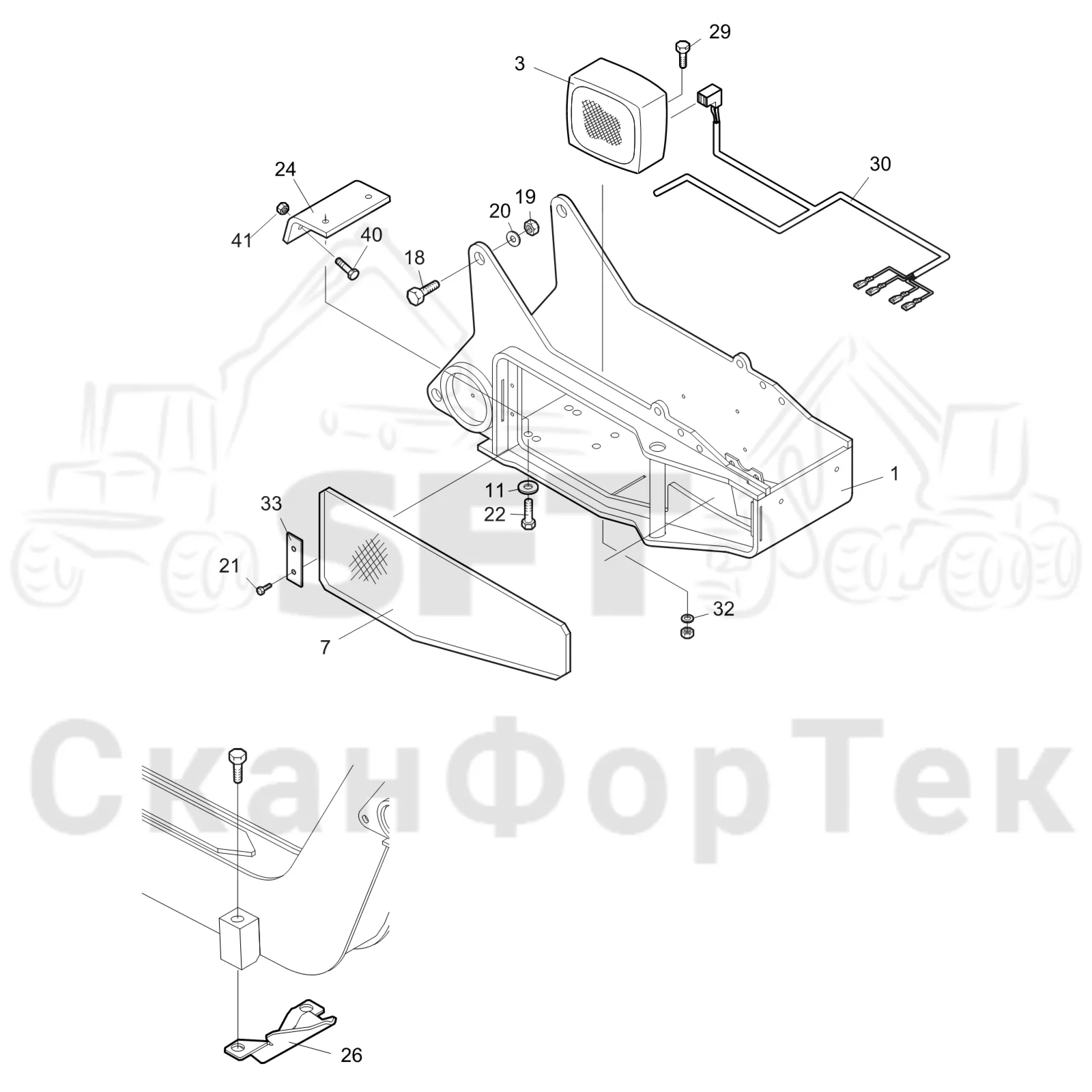 Схема: Komatsu / Форвардер / 855.1 / 855.1 / Каталог запасных частей / шасси / Электрический Оборудование / Рабочие лампы / Рабочие лампы, галогеновые