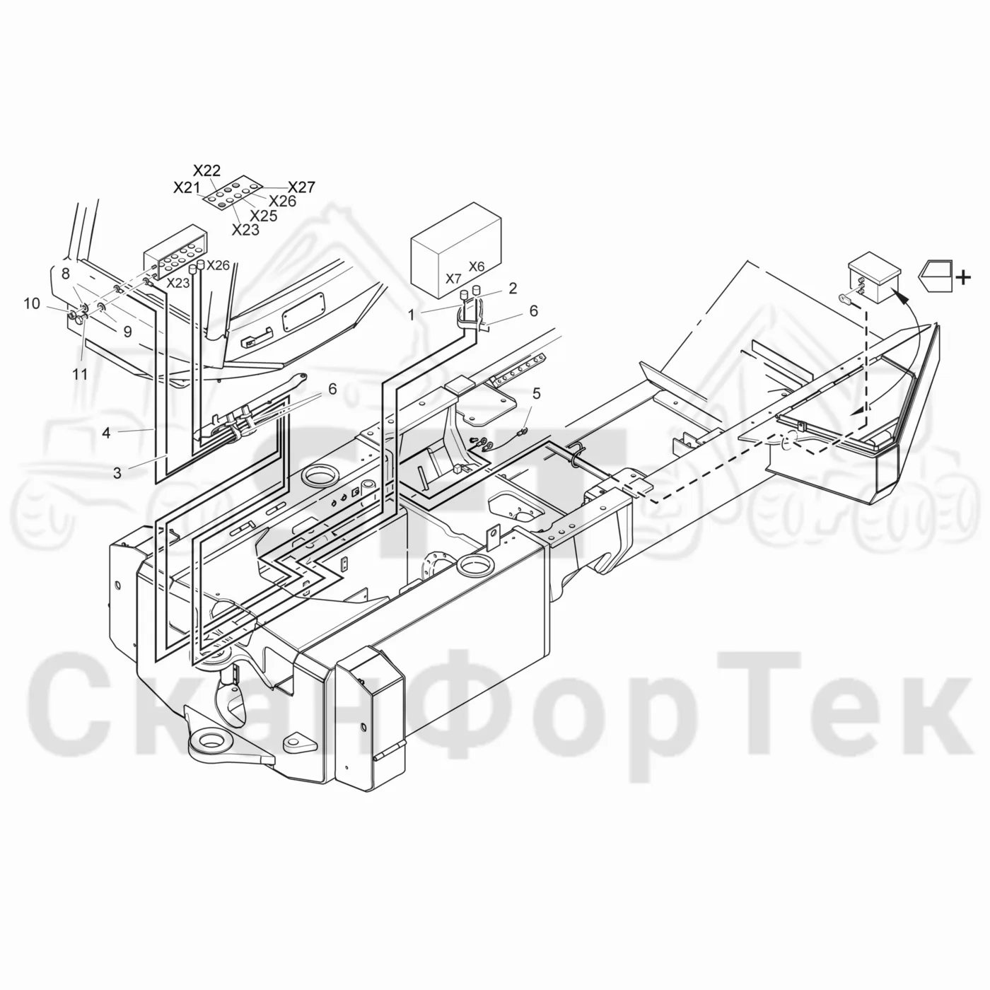 Схема: Komatsu / Лесозаготовительные машины / 901TX .1 / Каталог запасных частей / шасси / Электрический Оборудование / Комплект кабелей шасси