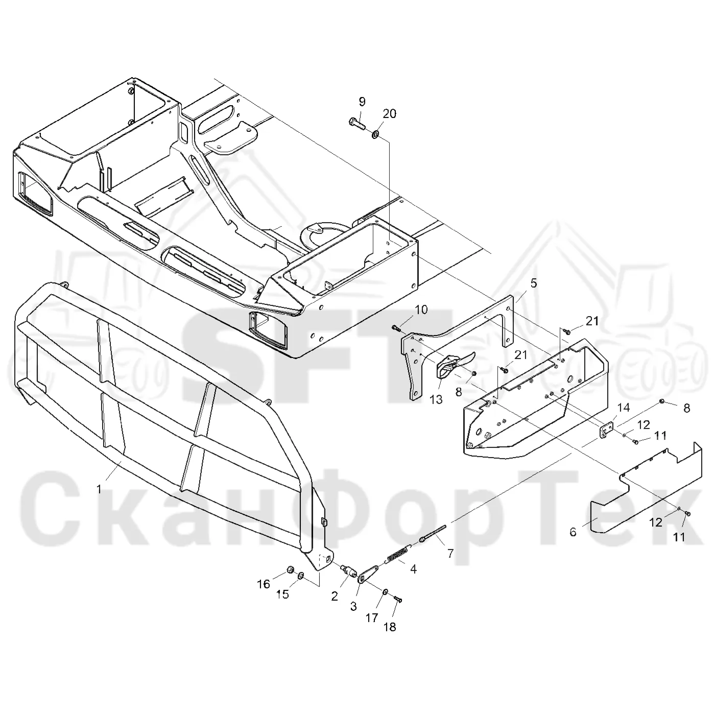 Схема: Komatsu / Форвардер / 865 / Каталог запасных частей / шасси / Капоты и крышки / Капот двигателя Крышка / Капот двигателя Крышка Защита
