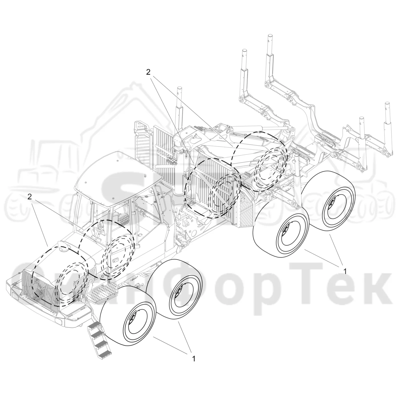 Схема: Komatsu / Форвардер / 855 / Каталог запасных частей / Коробка передач / Оборудование шин / колесо Nokian / Nokian, 800/40-26,5 FKF
