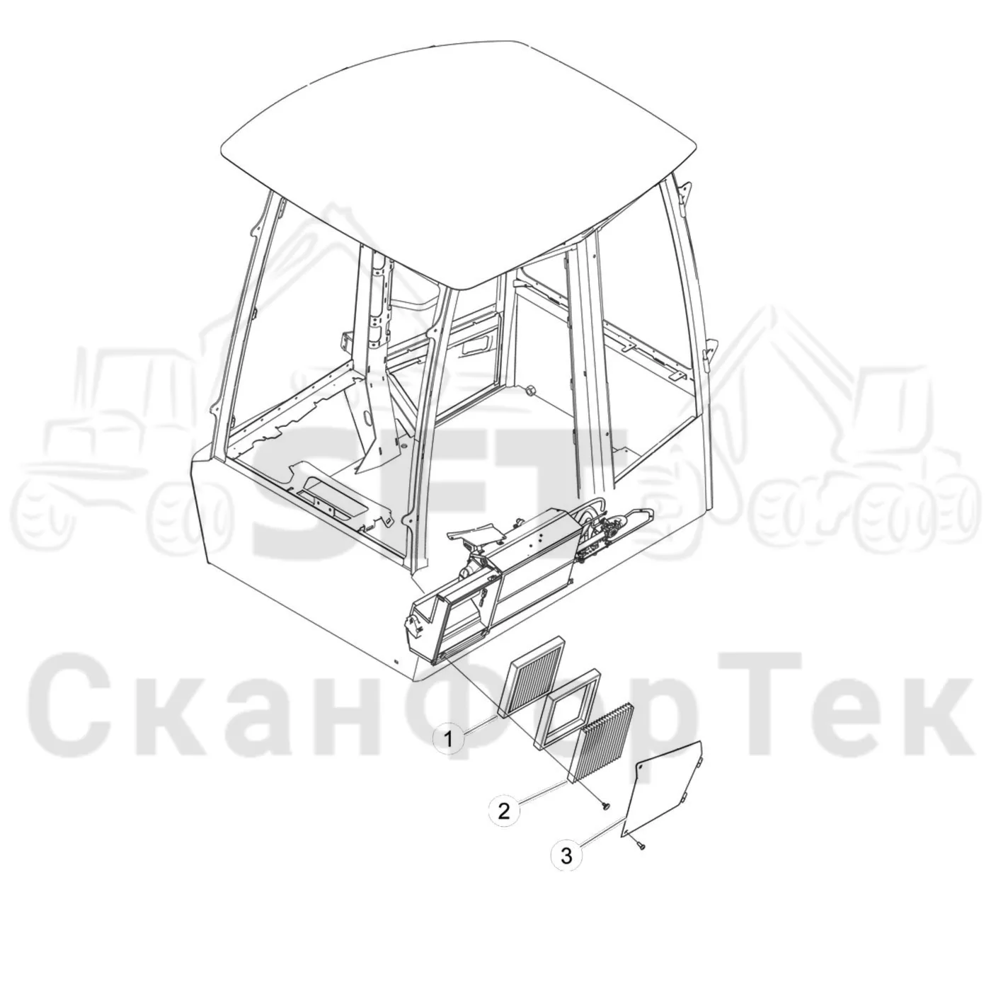 Схема: Komatsu / Форвардер / 895 / Каталог запасных частей / Кабина / Кабина / Воздушный фильтр / Воздушный фильтр