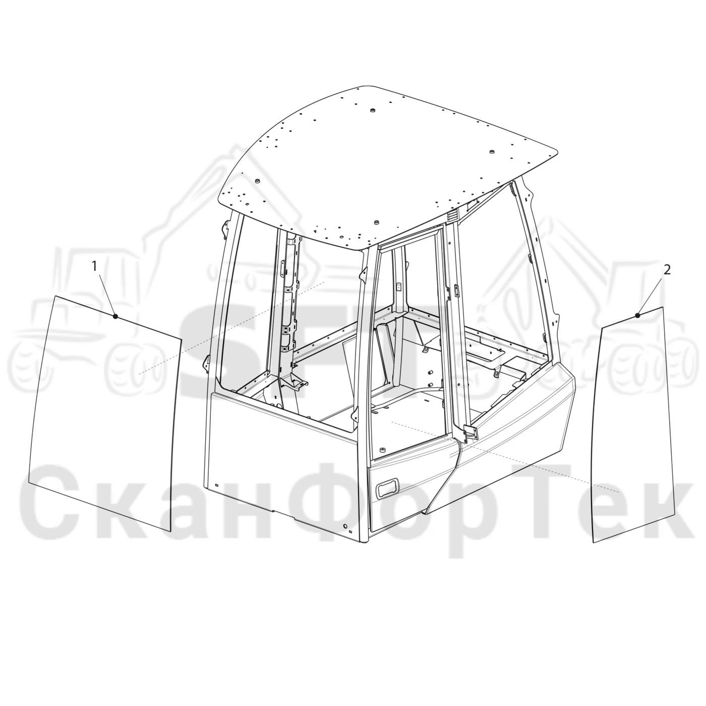 Схема: Komatsu / Форвардер / 895 / Каталог запасных частей / Кабина / Экраны / Экраны  8950000242- / Экраны