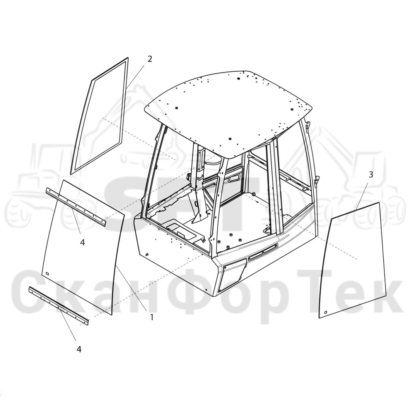 Схема: Komatsu / Форвардер / 855.1 / 855.1 / Каталог запасных частей / Кабина / Экраны / Экраны / Экраны / Экраны WCB