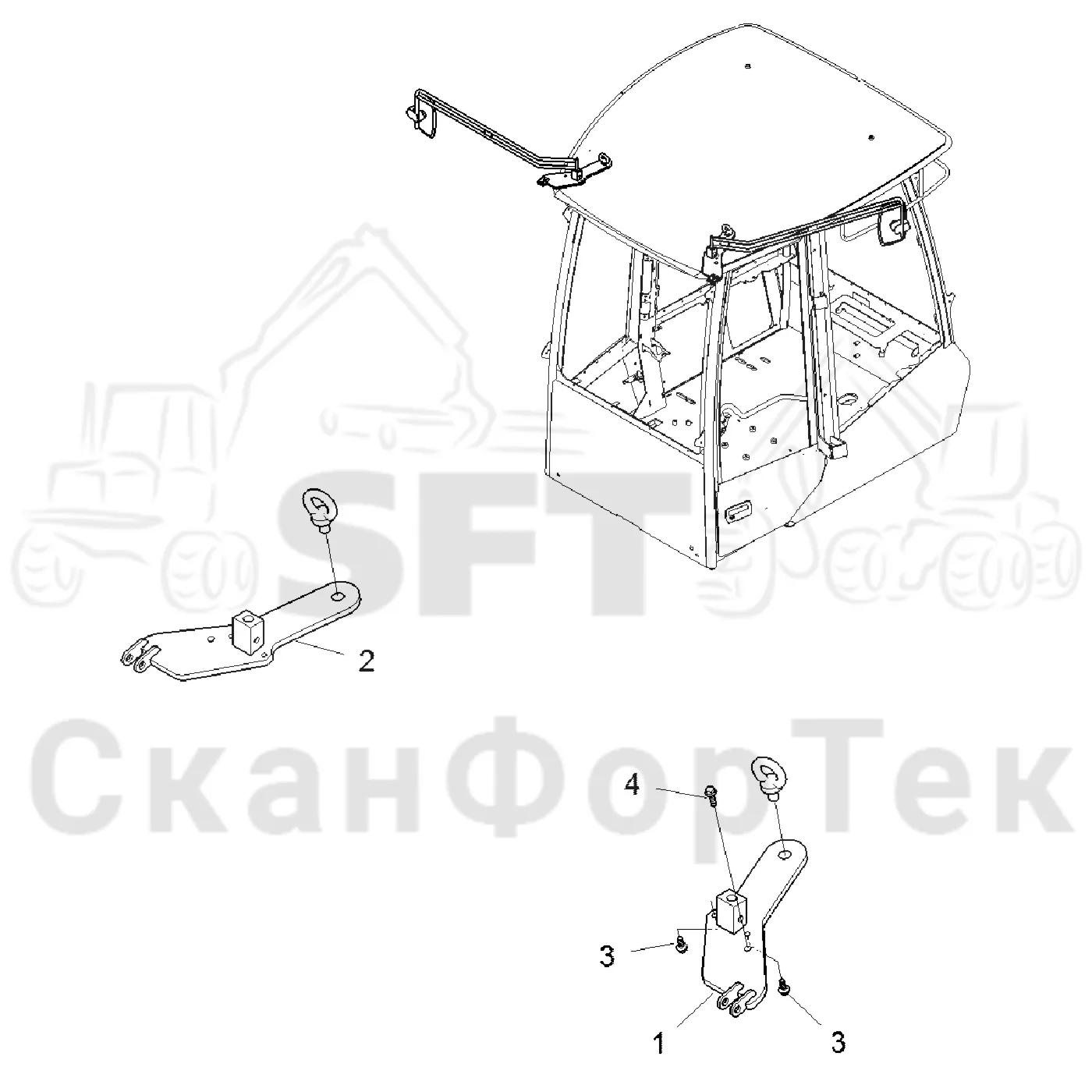 Схема: Komatsu / Форвардер / 855.1 / 855.1 / Каталог запасных частей / Кабина / Экраны / Экран Защита / Крепежное оборудование