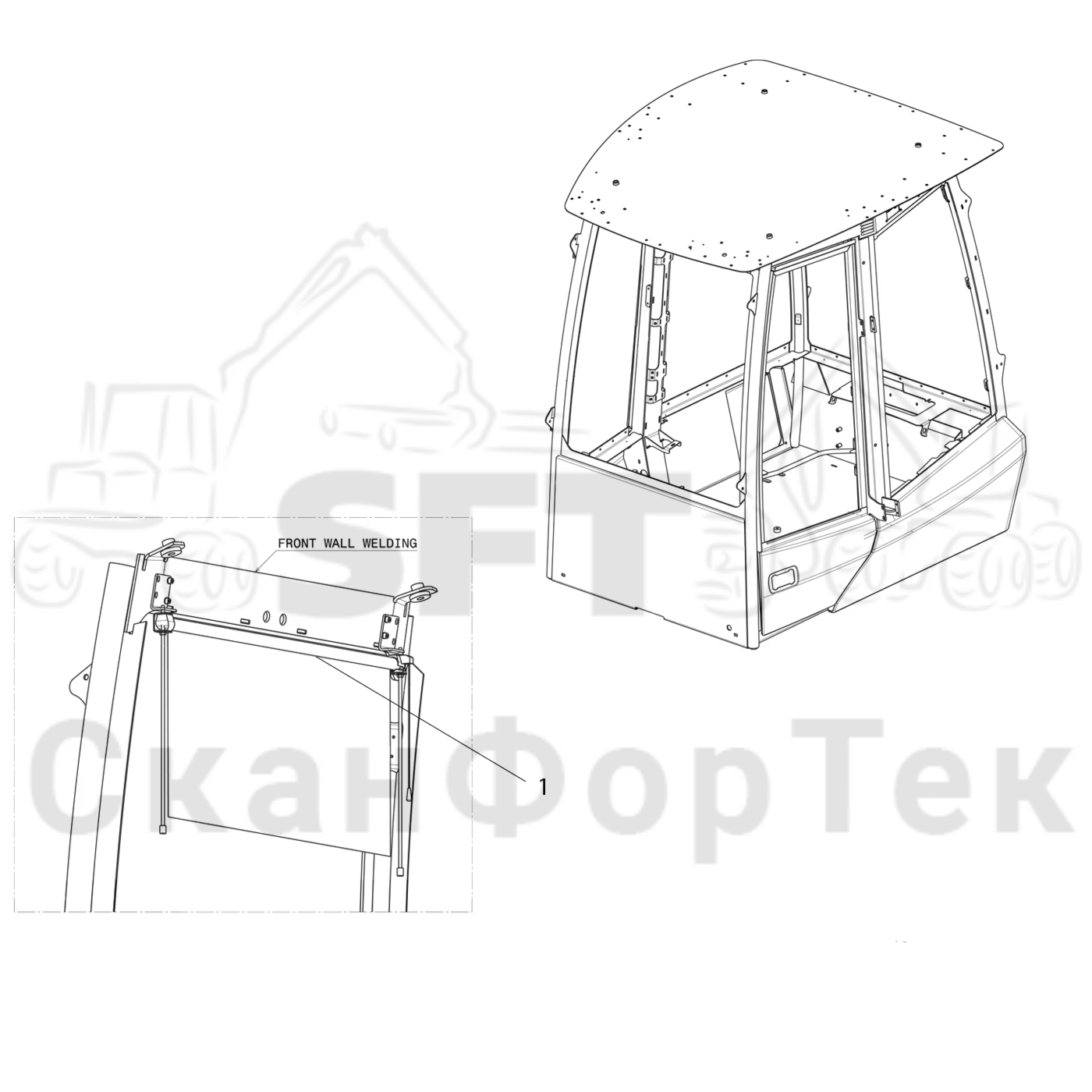Схема: Komatsu / Форвардер / 835 / Каталог запасных частей / Кабина / Экраны / Солнцезащитный комплект / Солнцезащитный козырек