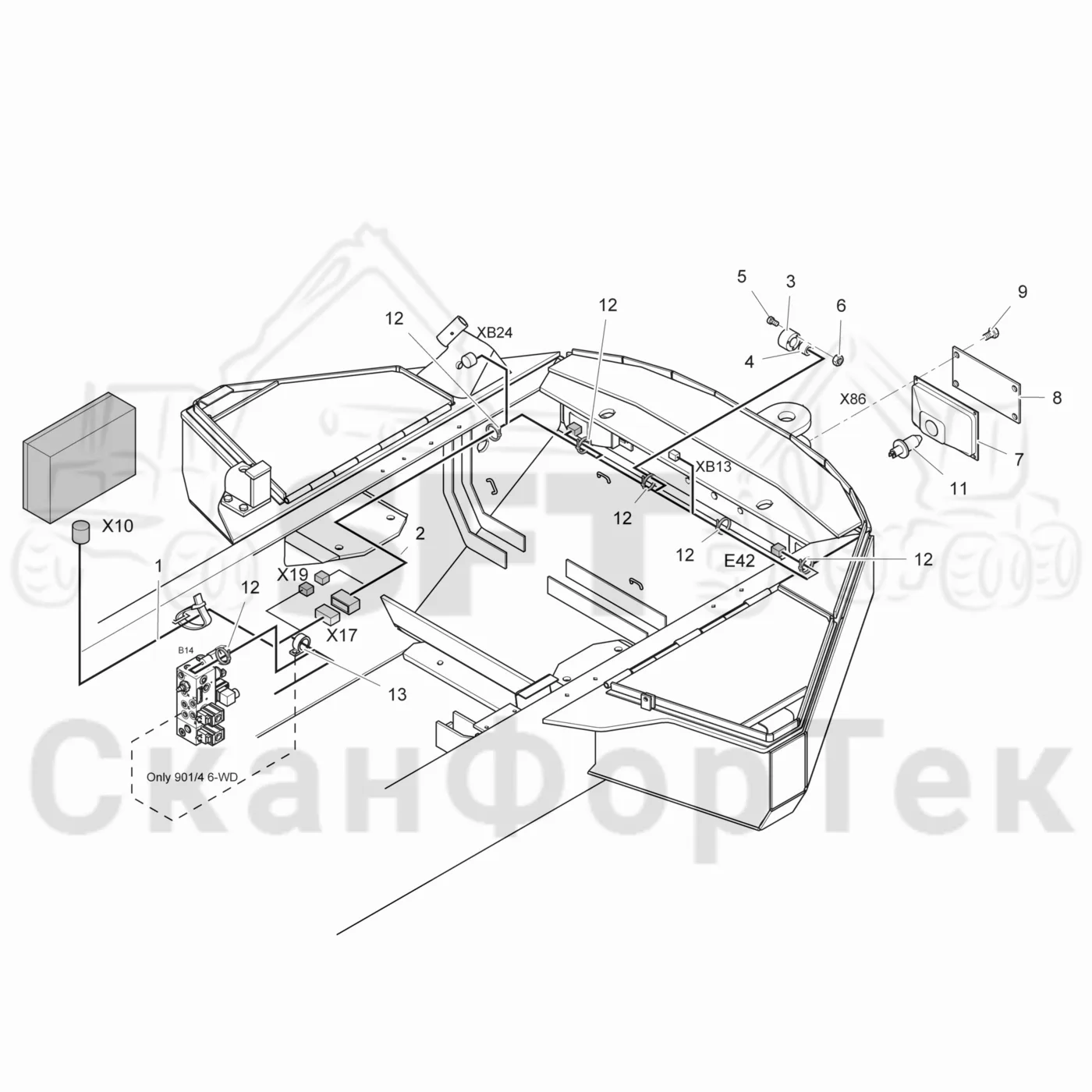 Схема: Valmet / Лесозаготовительные машины / Valmet 911.4 / Valmet 911.4 / Каталог запасных частей / шасси / Электрический Оборудование / Комплект кабелей задний Camera