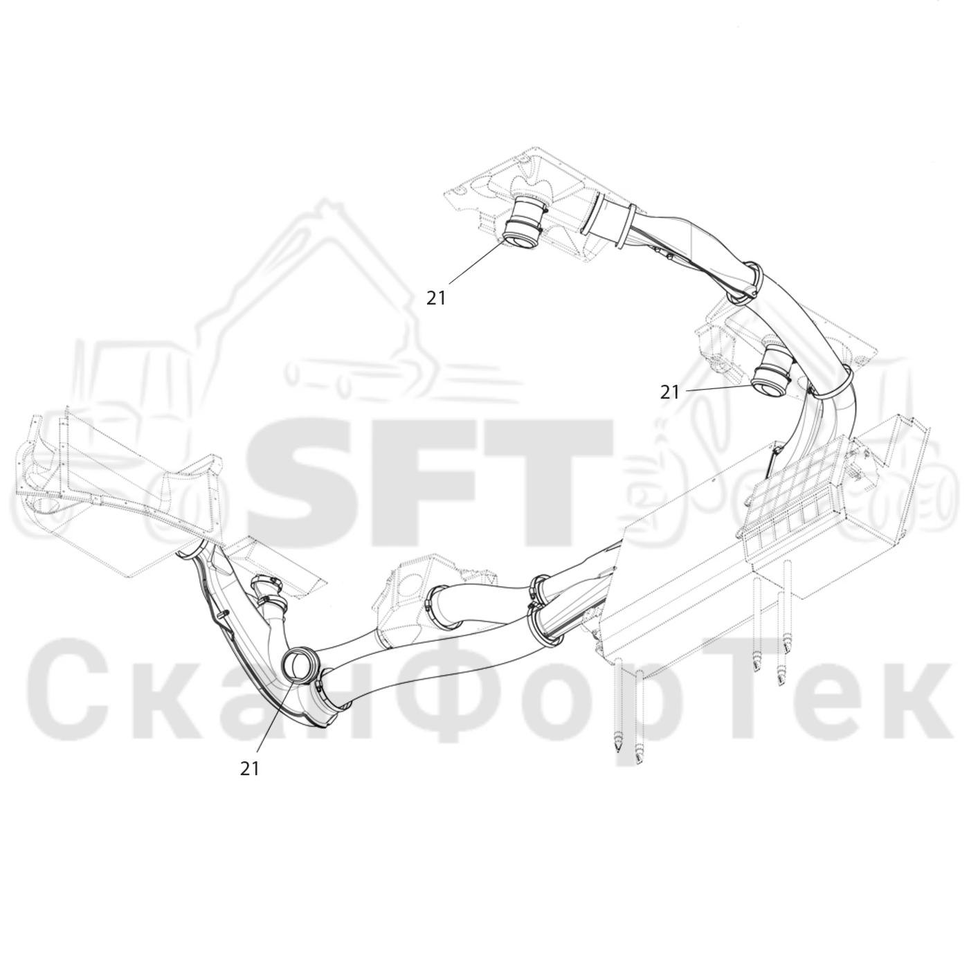 Схема: Komatsu / Форвардер / 865 / Каталог запасных частей / Кабина / Система обогрева и охлаждения / Агрегат кондиционирования воздуха / Узел шланга