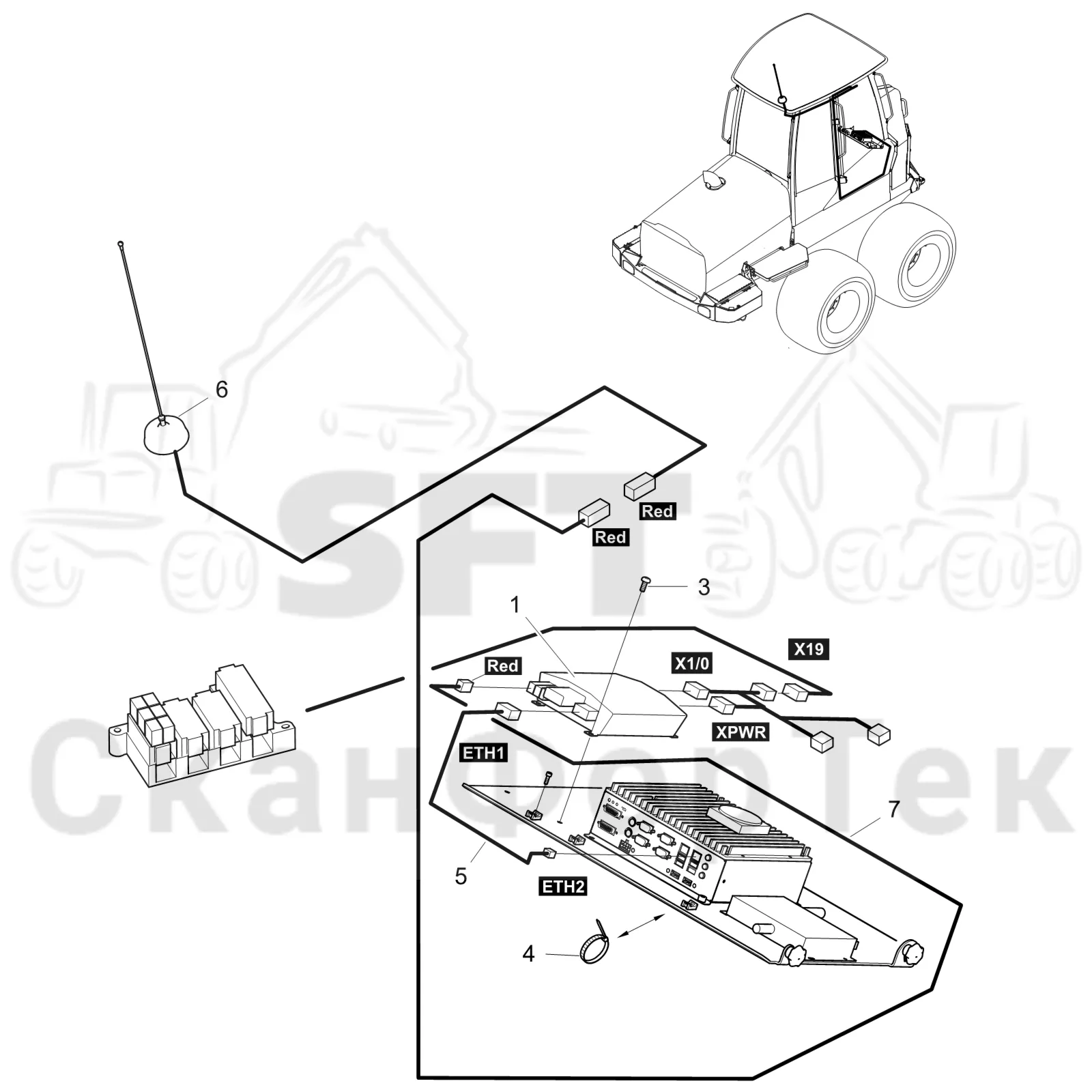 Схема: Komatsu / Форвардер / 855.1 / 855.1 / Каталог запасных частей / Система управления / Компьютеры / Комплект электрооборудования / Электрооборудование Max LTE 450 8550011211-