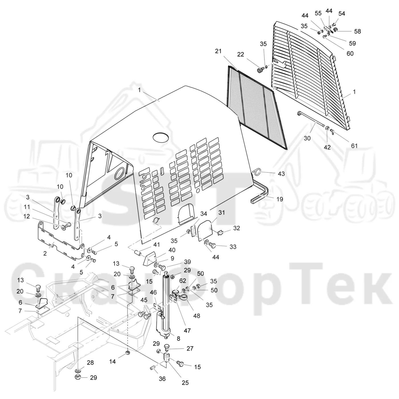 Схема: Komatsu / Лесозаготовительные машины / 901TX .1 / Каталог запасных частей / шасси / Капоты / Капот двигателя Крышка