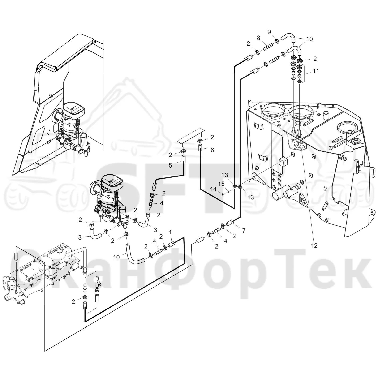 Схема: Komatsu / Форвардер / 895 / Каталог запасных частей / Гидравлика / Бак гидравлики / Подогреватель бака гидравлики / Подогреватель бака гидравлики