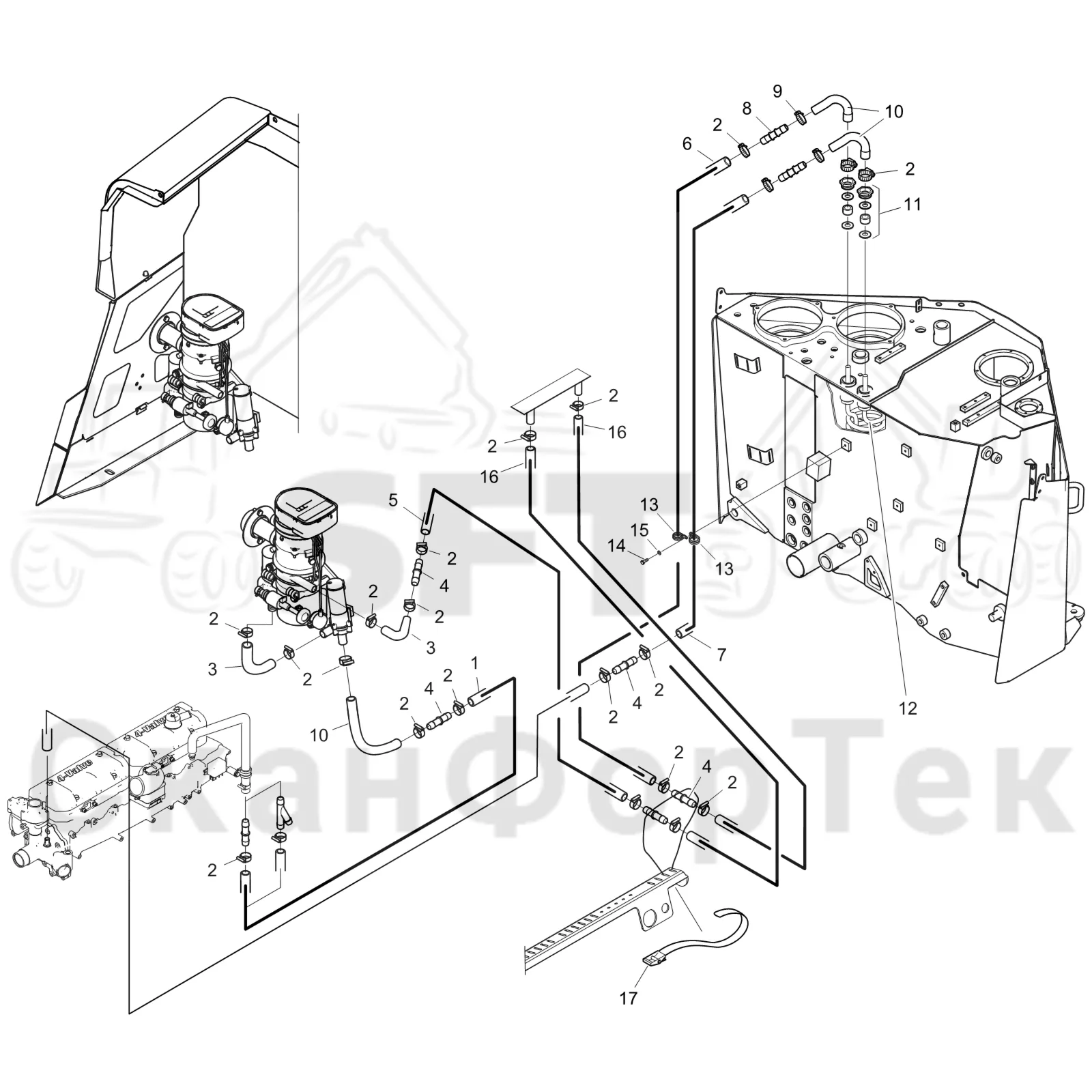 Схема: Komatsu / Форвардер / 855.1 / 855.1 / Каталог запасных частей / Гидравлика / Бак гидравлики / Подогреватель бака гидравлики Comfort Ride
