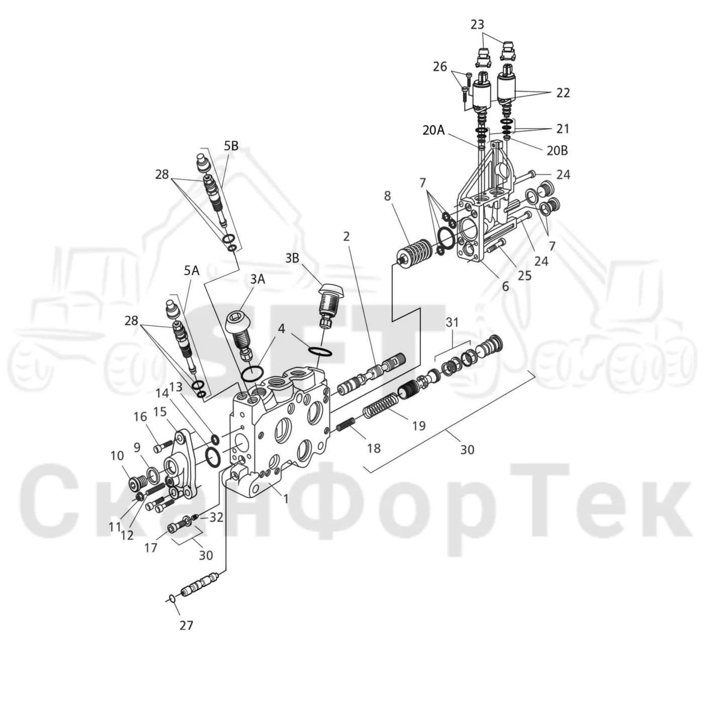 Схема: Komatsu / Форвардер / 855 / Каталог запасных частей / Гидравлика / Клапан подъемного крана / CRF 8 / Подъемный 