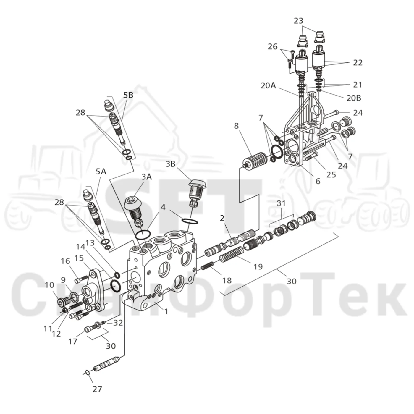 Схема: Komatsu / Форвардер / 855 / Каталог запасных частей / Гидравлика / Клапан подъемного крана / CRF 8 / Поворот