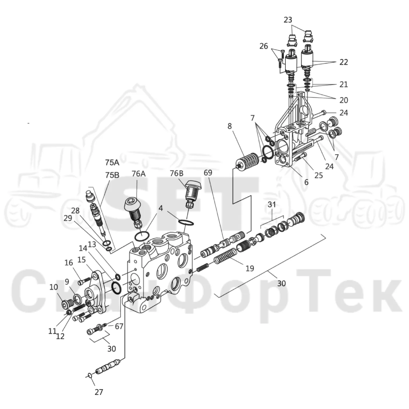 Схема: Komatsu / Форвардер / 855 / Каталог запасных частей / Гидравлика / Клапан подъемного крана / CRF 8 8550000321- / Захват