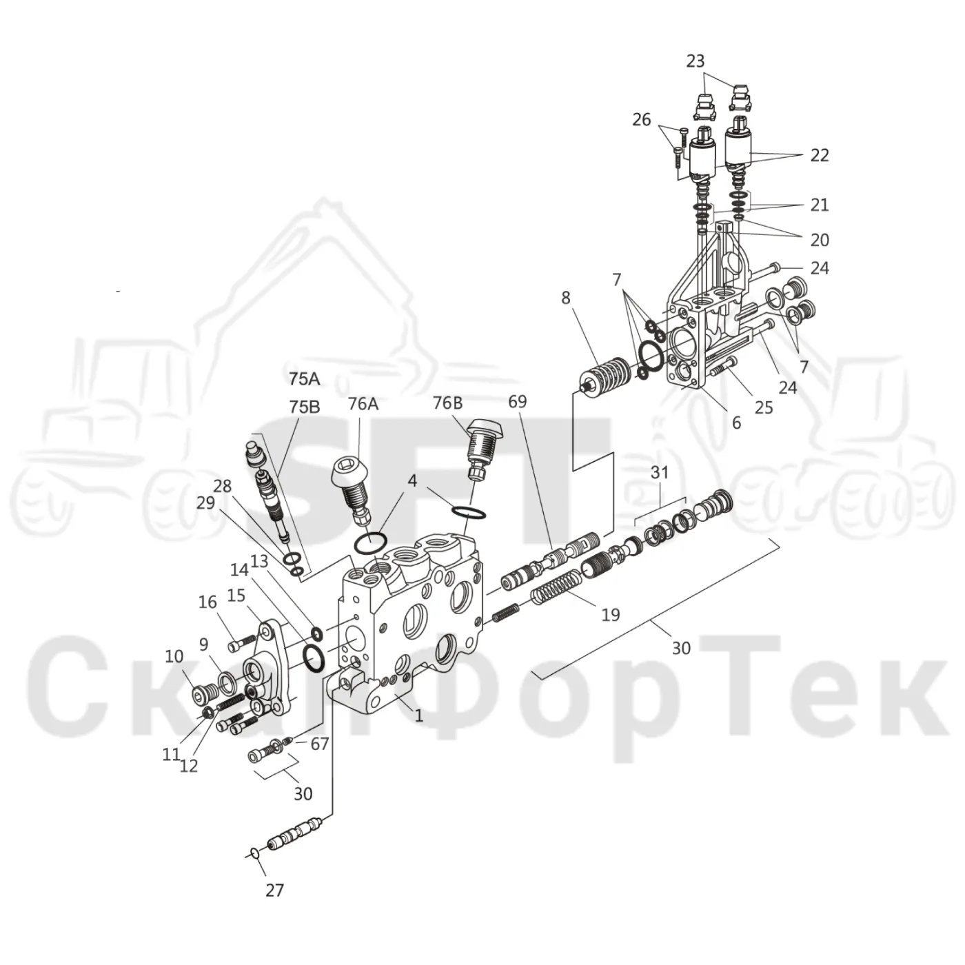 Схема: Komatsu / Форвардер / 855 / Каталог запасных частей / Гидравлика / Клапан подъемного крана / CRF 8 8550000321- / Tele