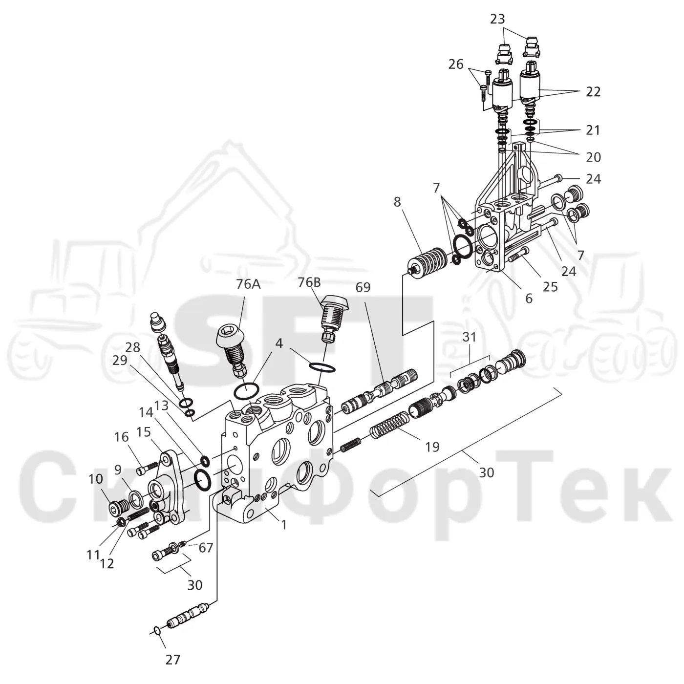 Схема: Komatsu / Форвардер / 855.1 / 855.1 / Каталог запасных частей / Гидравлика / Клапан подъемного крана / CRF 8 / Поворотное устройство