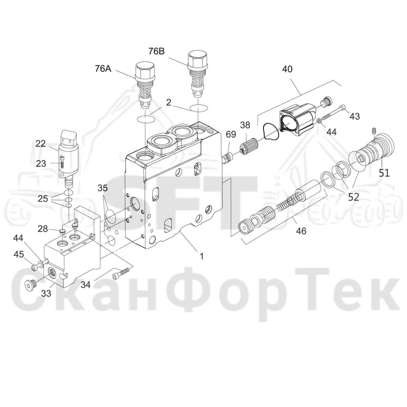 Схема: Komatsu / Форвардер / 855.1 / 855.1 / Каталог запасных частей / Гидравлика / Клапан подъемного крана / CRF 11 / Укосина