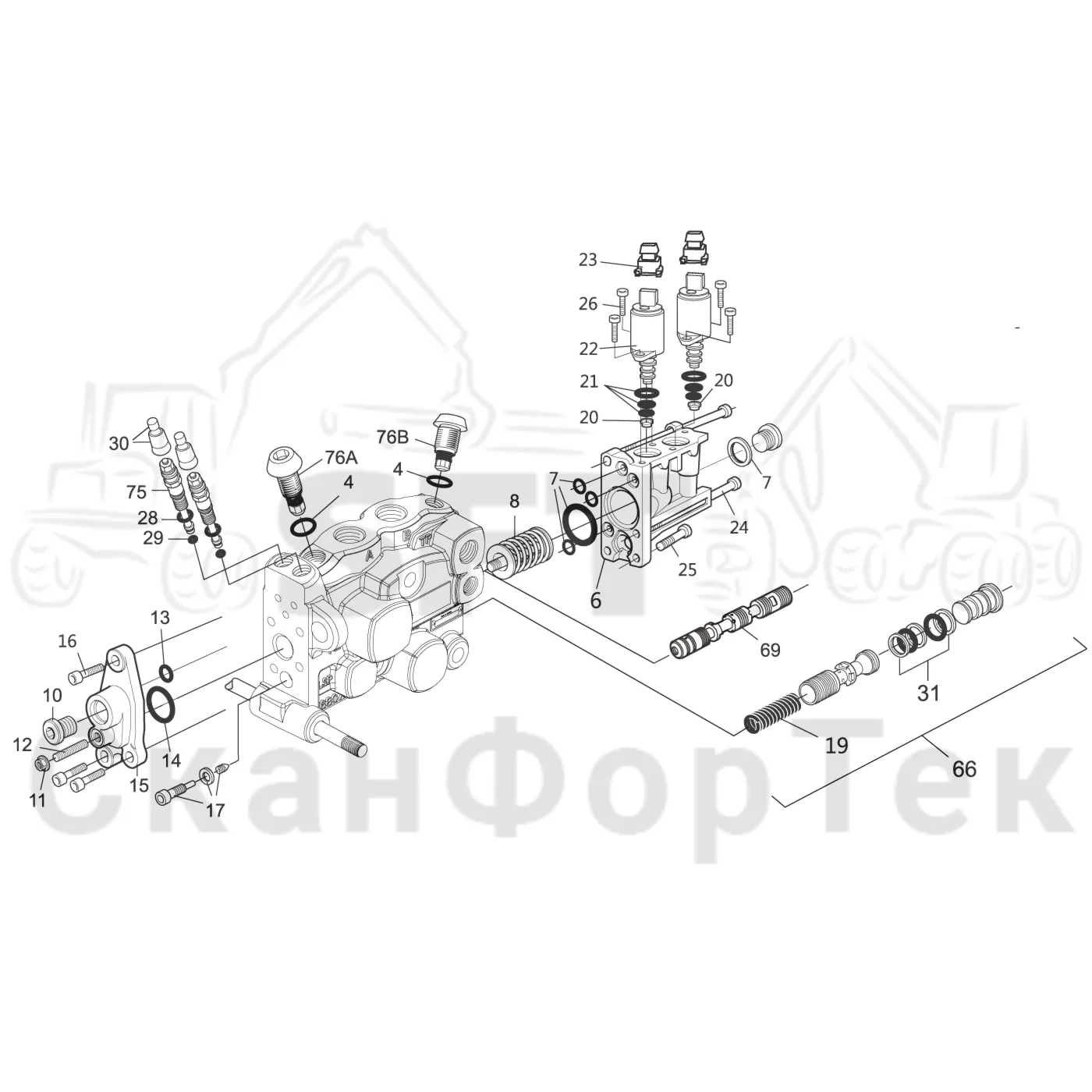 Схема: Komatsu / Форвардер / 855.1 / 855.1 / Каталог запасных частей / Гидравлика / Клапан подъемного крана / CRF 11 / Поворот
