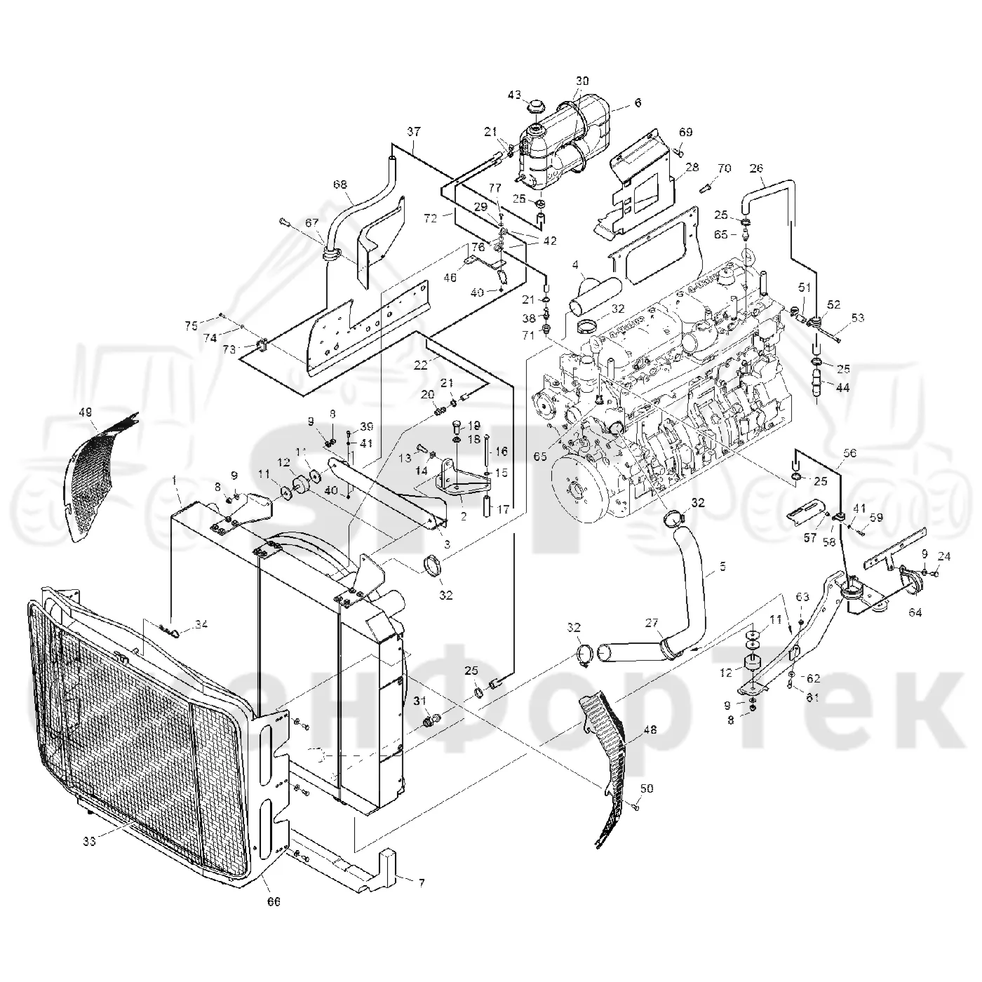 Схема: Komatsu / Форвардер / 865 / Каталог запасных частей / Двигатель / Stage 3 B/TIER 4 Interim / Система охлаждения / Система охлаждения двигателя