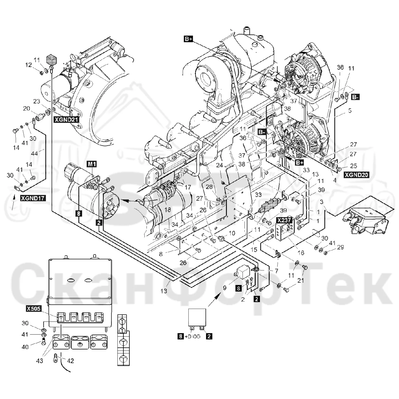 Схема: Komatsu / Форвардер / 895 / Каталог запасных частей / Двигатель / Stage 3 B/TIER 4 Interim / Комплект электрооборудования / Комплект электрооборудования