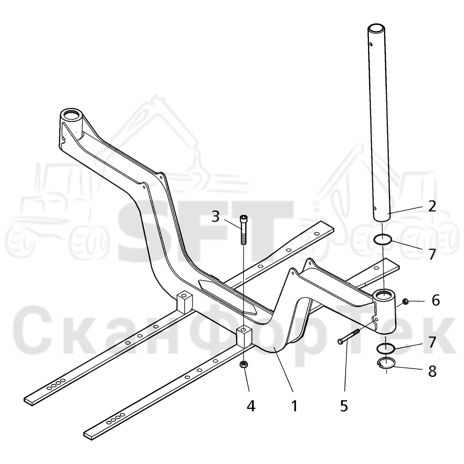 Схема: Komatsu / Форвардер / 860.4 / Каталог запасных частей / шасси / Зона погрузки / Коники и опоры / Коники и опоры / Коники и опора