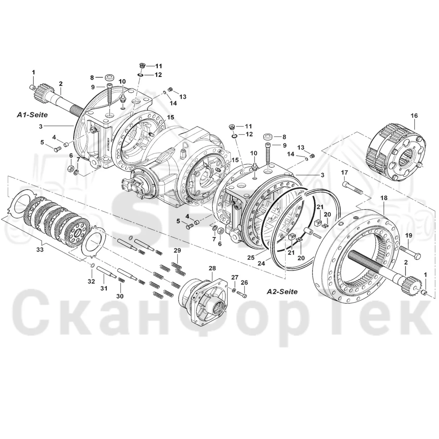 Схема: Komatsu / Форвардер / 865 / Каталог запасных частей / Коробка передач / Мост каретки / каретки / каретки Картер ведущего моста