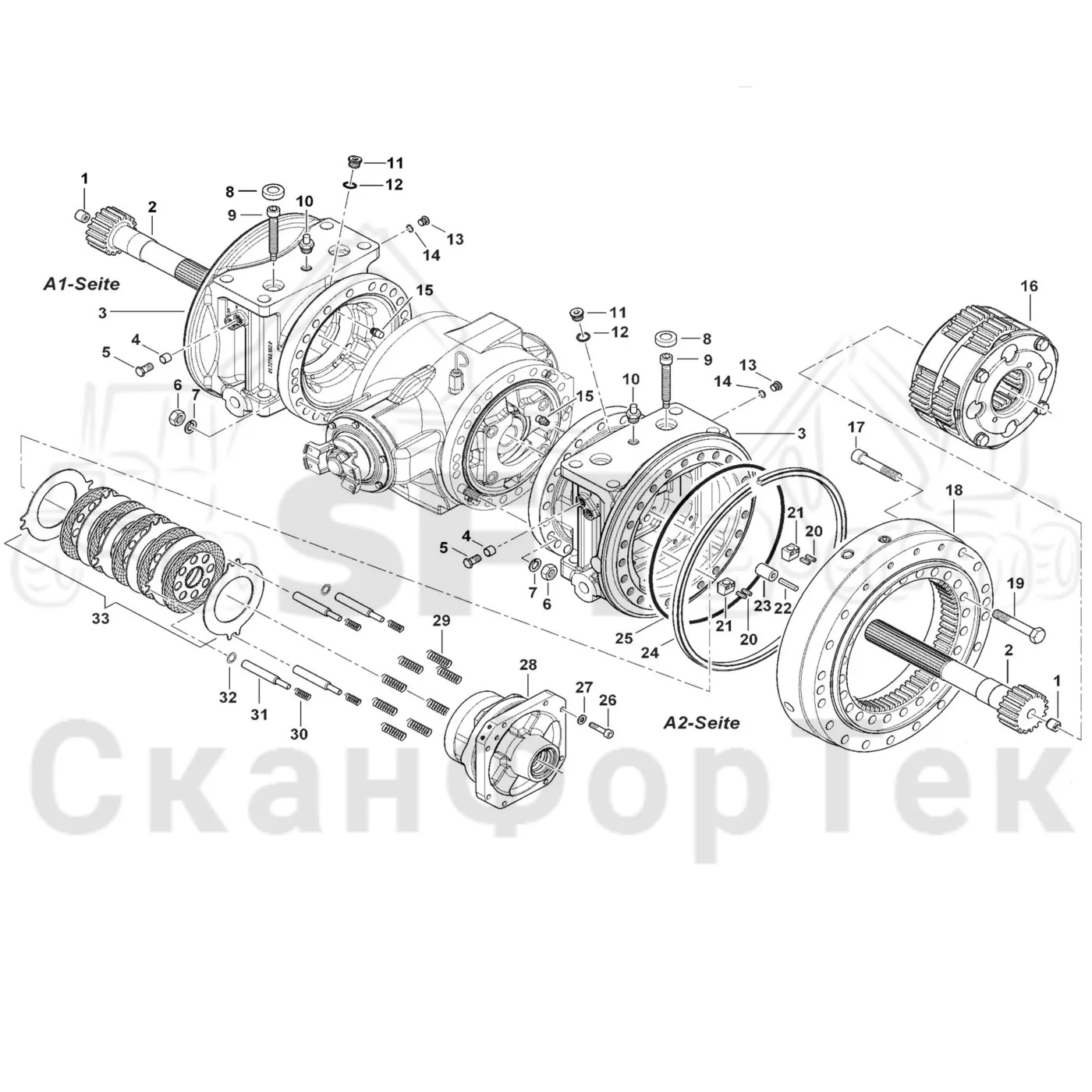 Схема: Komatsu / Форвардер / 865 / Каталог запасных частей / Коробка передач / Мост каретки / каретки / каретки Картер ведущего моста