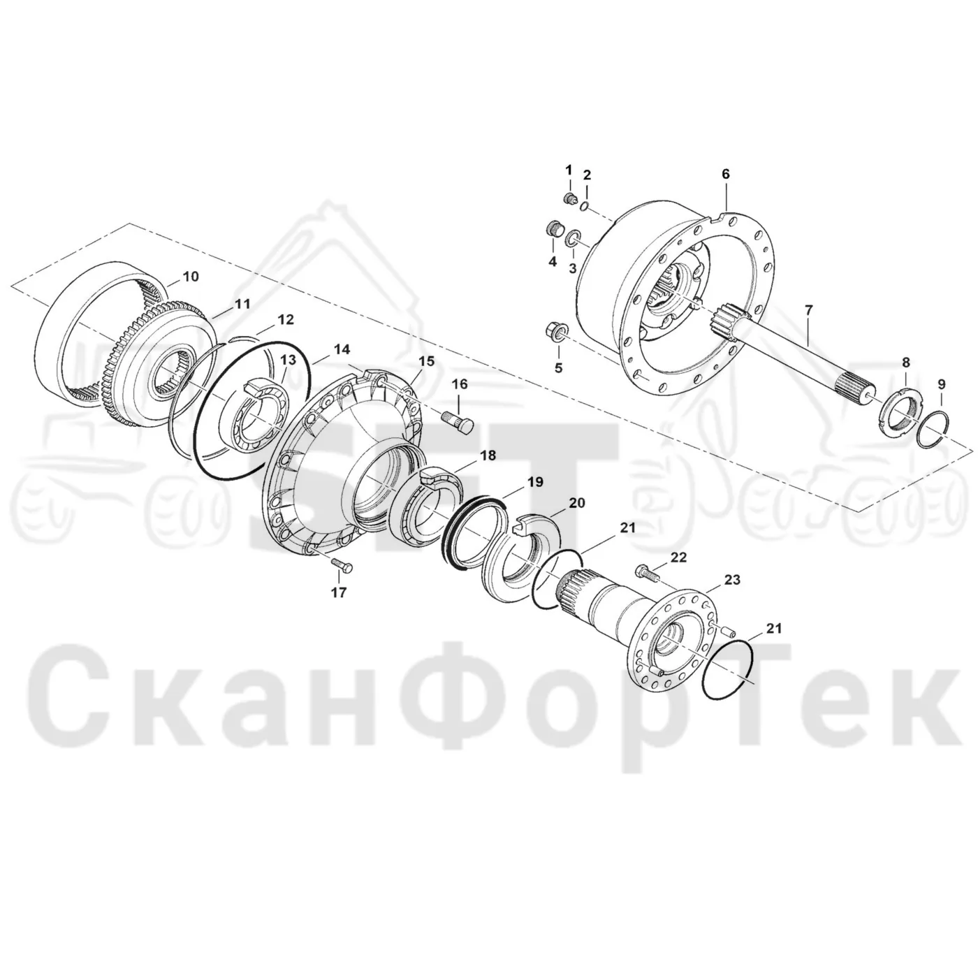 Схема: Komatsu / Форвардер / 865 / Каталог запасных частей / Коробка передач / Мост каретки / каретки / Редуктор ступицы