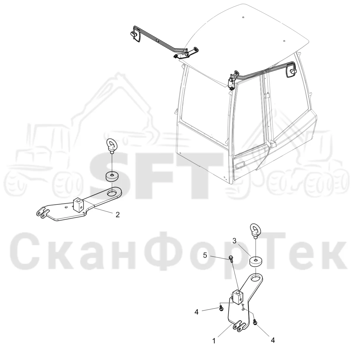 Схема: Komatsu / Форвардер / 855 S/N 8550022010- / Каталог запасных частей / Кабина / Кабина / Зеркало заднего вида / Монтаж