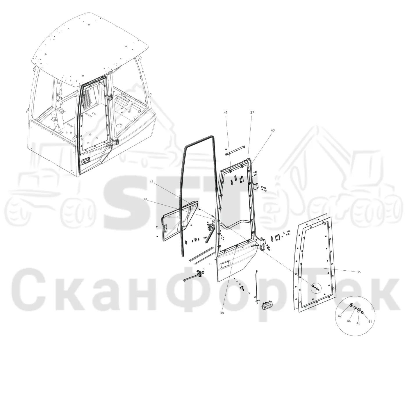 Схема: Komatsu / Форвардер / 835 / Каталог запасных частей / Кабина / Экраны / Экраны 8450000421- / Экраны Std/WCB